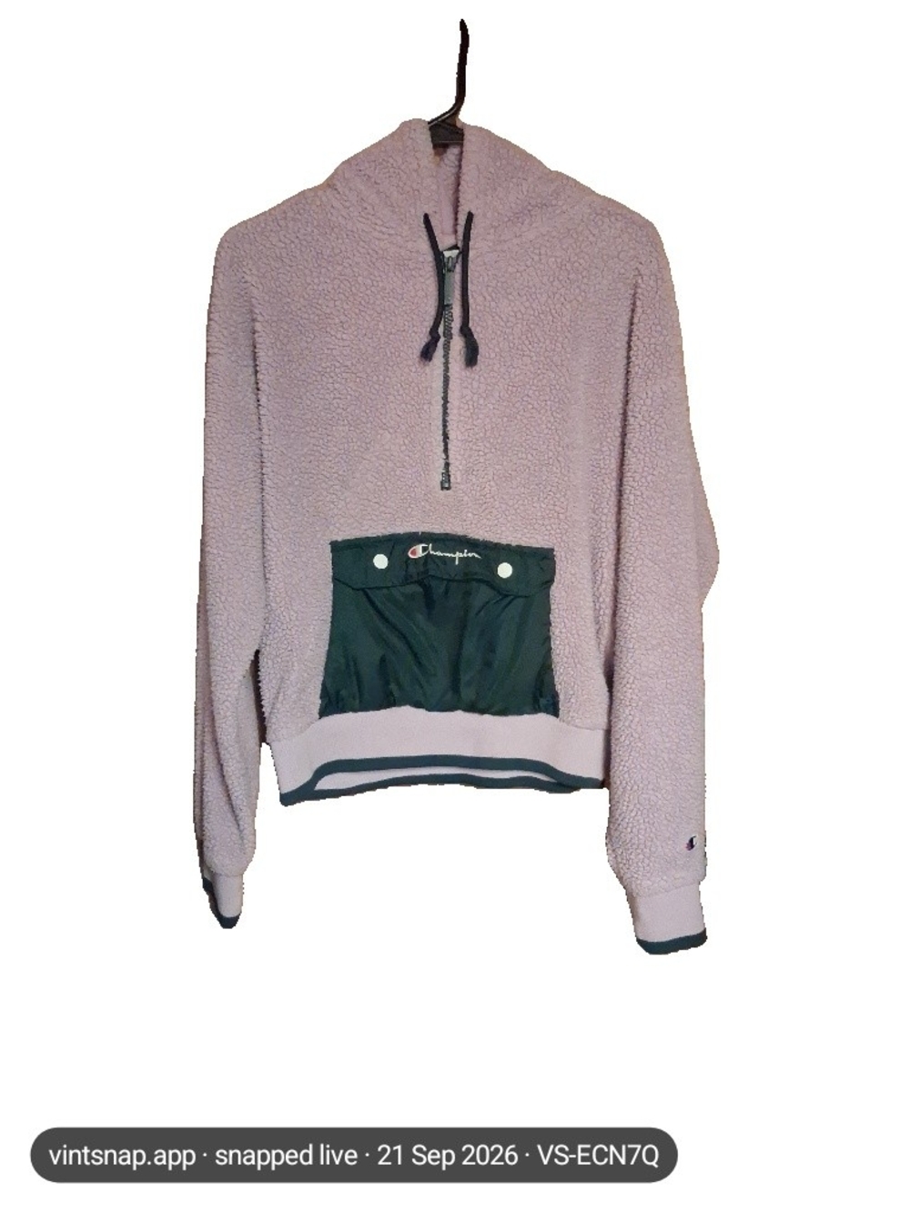 Champion Women's Lavender Sherpa Half-Zip Hoodie with Green Pocket